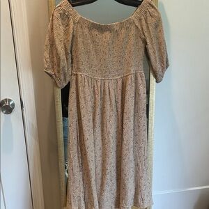 Hem & Thread Tan Off-Shoulder Dress